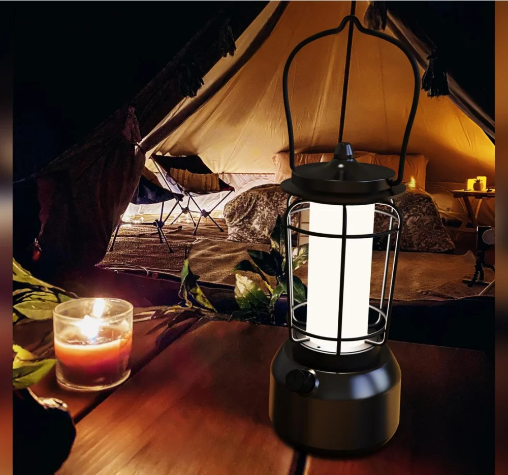 New Arrival Camping Lantern Waterproof LED Camping Lamp Retro Design Vintage Lantern Power Bank Tent Light