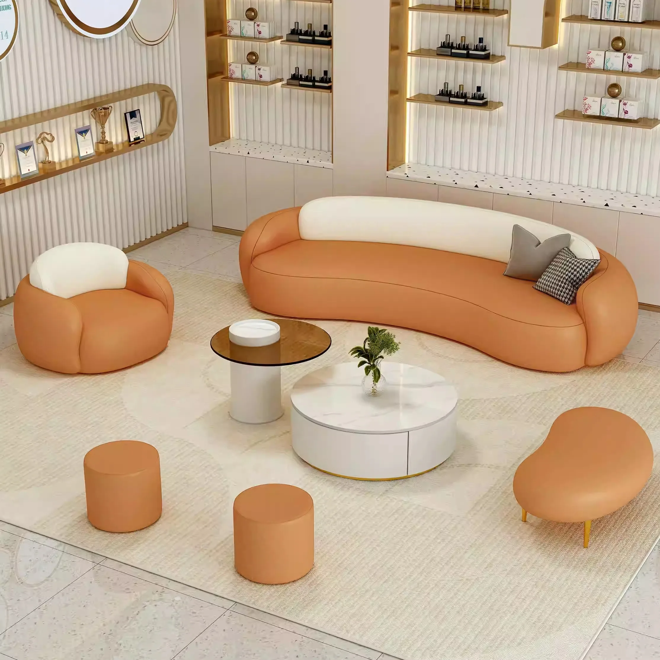 New business reception negotiation sofa coffee table combination shop office beauty salon club leisure curved sofa