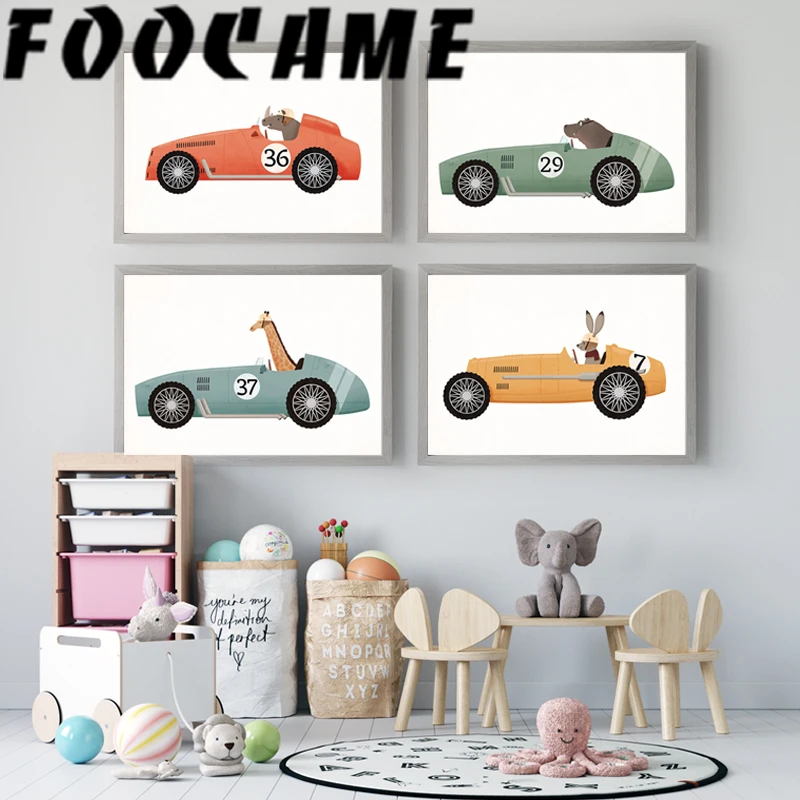 Classic Car Giraffe Rabbit Minimalist Wall Picture for Kids Room Canvas Painting Art Print Poster Nordic Decorative Kids Nursery