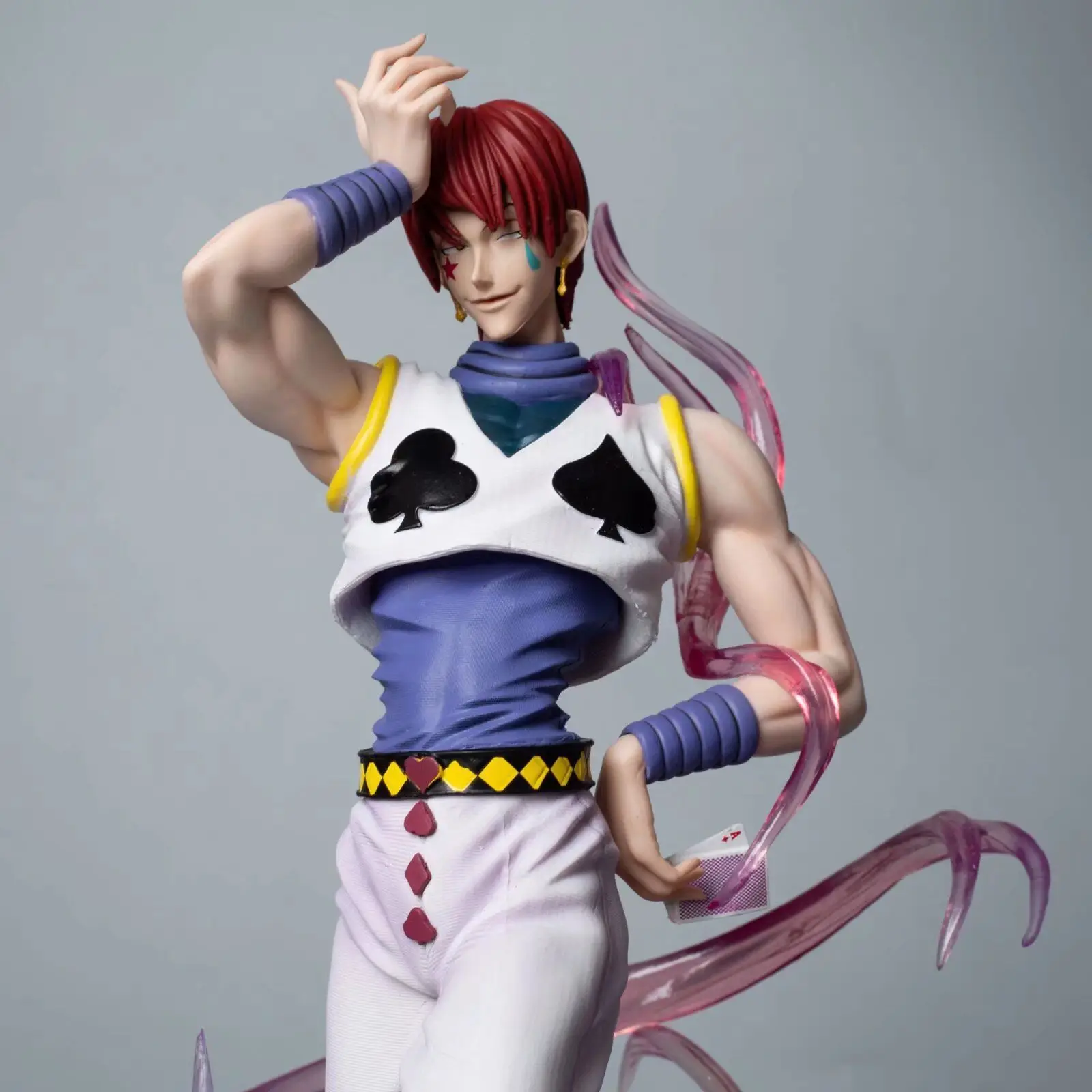 32cm Anime HUNTERxHUNTER Hisoka Standing posture Action Figure PVC Model Statue Two interchangeable heads Desk Decor Toys Gifts