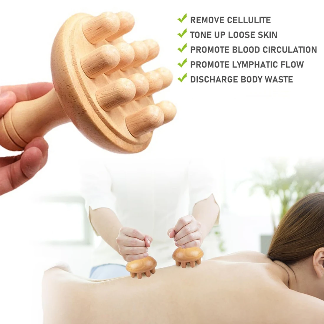 A93Z For Full Body Massage Tool Manual Wooden Mushroom Muscles Tension Local Fat Gua Sha Wood Massage Tool