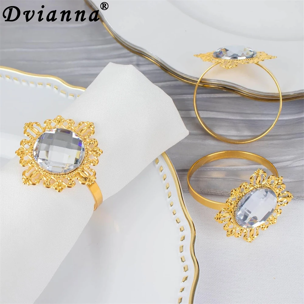 20Pcs Clear Rhinestone Napkin Rings Gold Crystal Napkin Holder for Wedding Banquet Bridal Shower Christmas Dinner Holiday Party