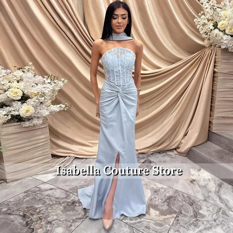 

Attractive Strapless Prom Dresses for Women Beads Mermaid Sleeveless Special Occasion Gown Backless Customized