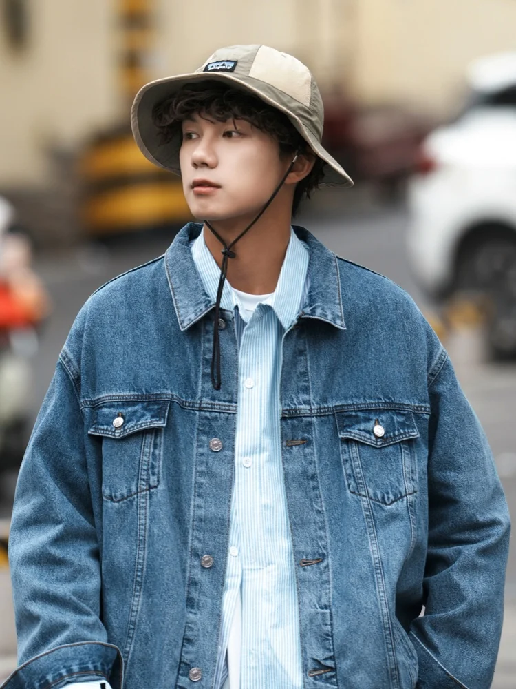 

Мужская джинсовая куртка Waed: модная, в уличном стиле, весна-осень, молодежная, свободного кроя, с длинными рукавами, на пуговицах, джинсовая.