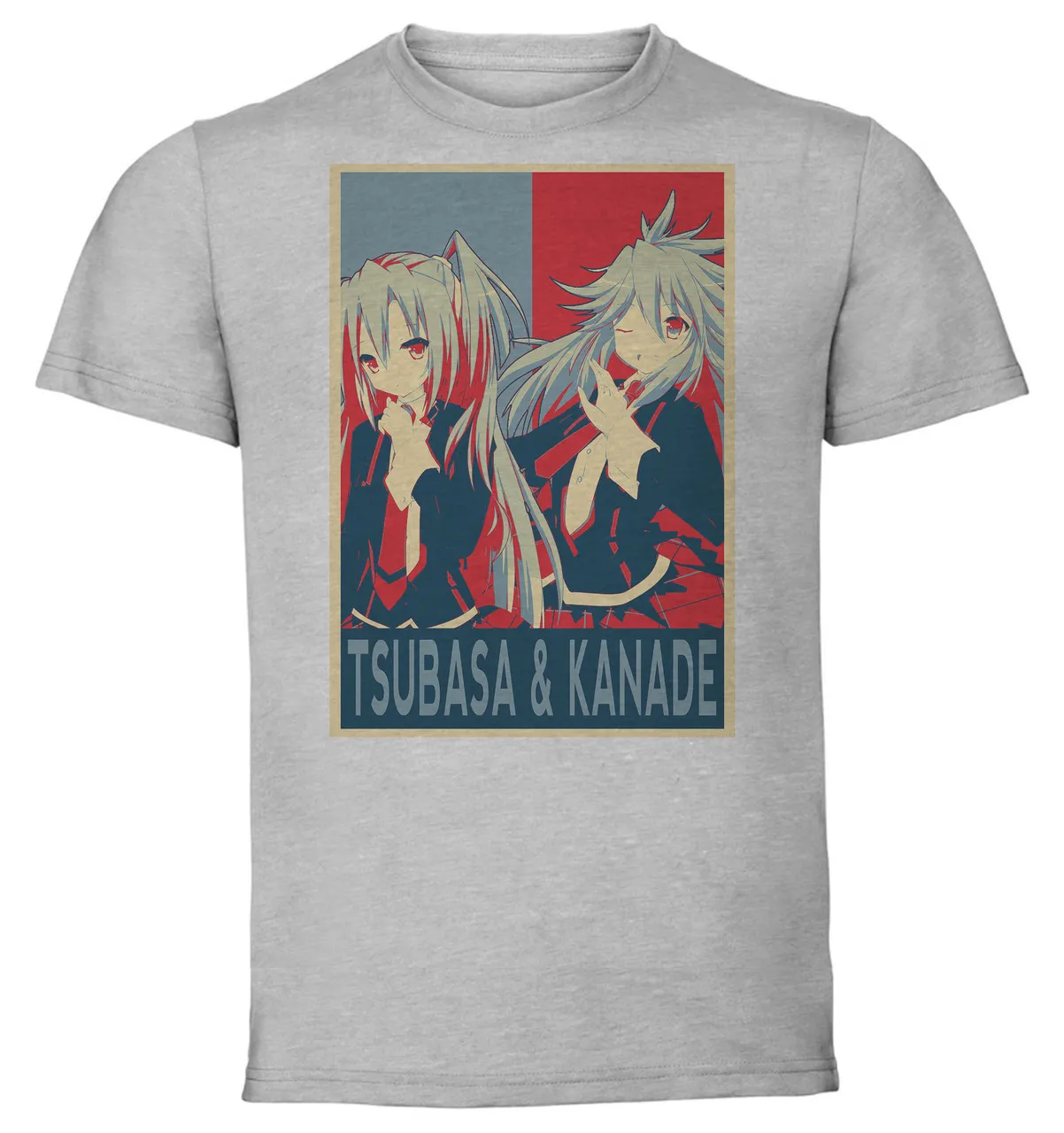 T-Shirt Unisex Grey Propaganda Symphogear Tsubasa Kazanari & Kanade Amou