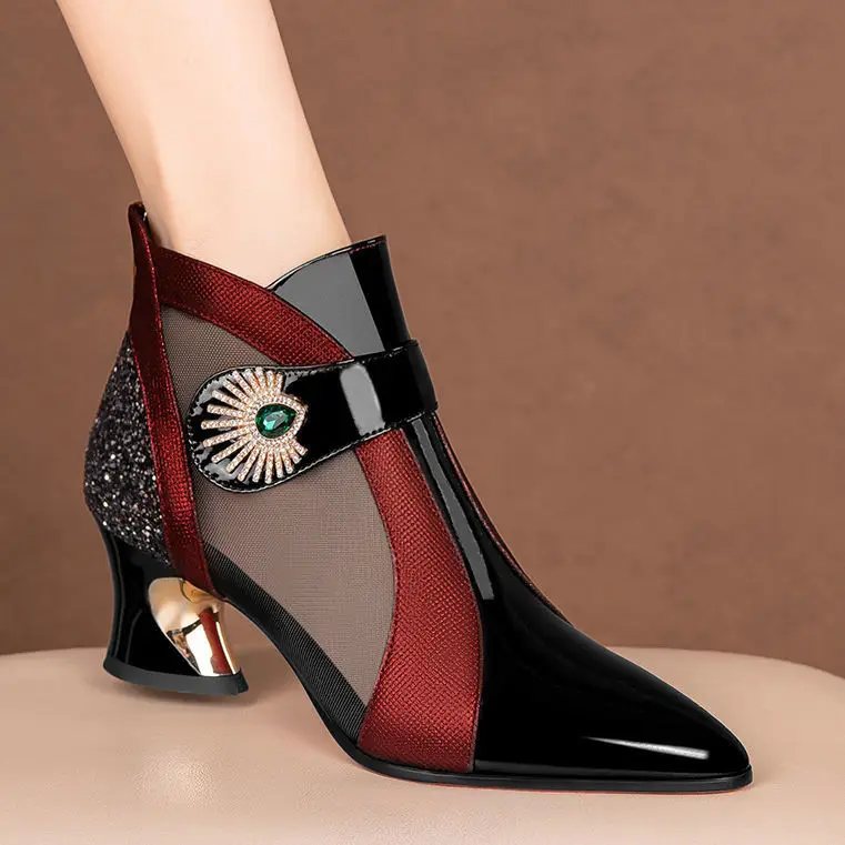 Women's Summer Boots Luxury Elegant Ankle Casual Outdoor Fashion Wedge Medium Heel Pointed Toe Mesh Sandals Shoes For Women
