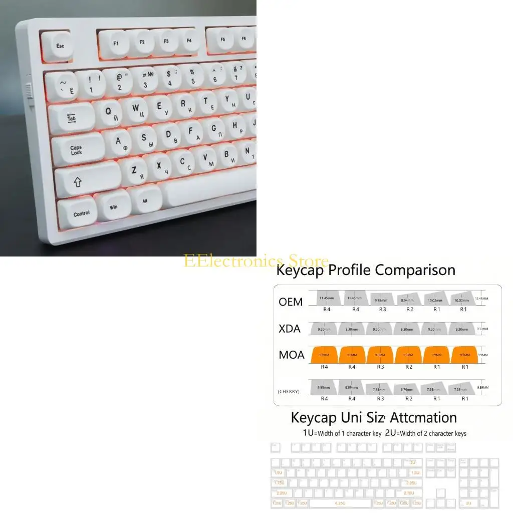 B03C White PBT Keycaps For Mechanical Keyboard 129Keys With Russian English Characters Heat Resistant And Anti Wear
