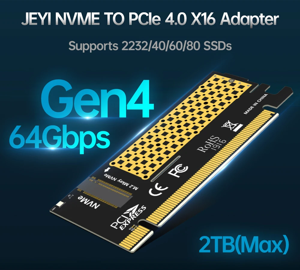 Scheda adattatore JEYI M.2 NVME SSD a PCIE X1, scheda di espansione SSD PCIe 3.0 4.0 2280 per PC desktop, PCI-E GEN4 16Gbps Full Speed SK1  7