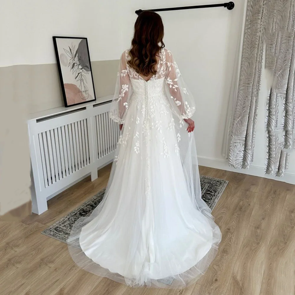 LoveDress Mermaid V Neck Wedding Dress For Women 2023 Backless Lace Appliques Wedding Gowns Puff Sleeves Vestidos De Noiva