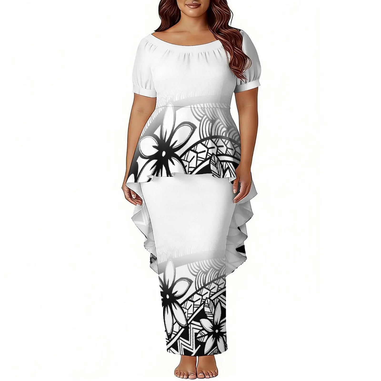 High-Quality Polynesian Island-Style Women'S Puletasi Dress Set - Formal Stylish Party-Length Dress With A Flattering Fit