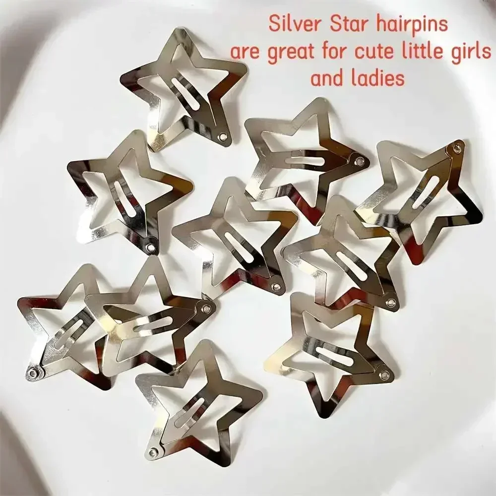 Silver Star Hair Clips para Meninas, Pentagrama Metal Snap Clip, grampos de cabelo presilhas, Hair Grip Jóias, Nickle Free, Bobby Pin, Y2K