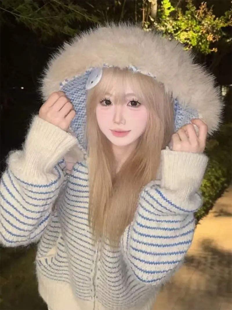 

Mid-Long Cardigans Thick Womens Autumn Detail Slim Sweet Collared Cosy Stretchy Boxy Plush Batwing Longline Sleeveless Patch Y2K