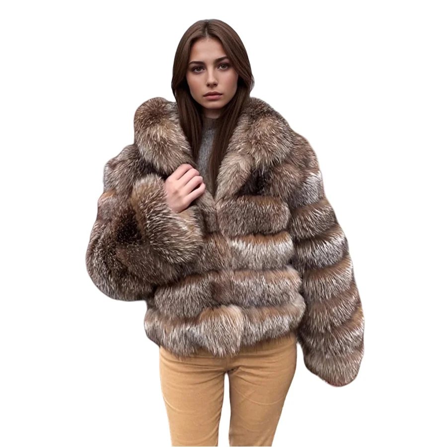 ของแท้ Fox FUR Coat COLLAR เสื้อแจ็คเก็ตสตรีขนสุนัขจิ้งจอกธรรมชาติ Cropped FUR JACKET แฟชั่นสินค้าใหม่ Furry JACKET