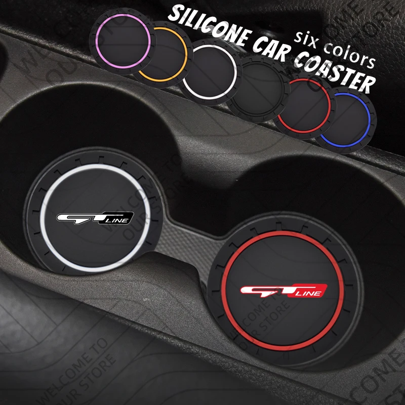 2 unidades para KIA ‌ Gt linha logotipo ceed stonic sorento k5 stinger carro silicone coaster anti-deslizamento copo de água bebida esteira decoração interior