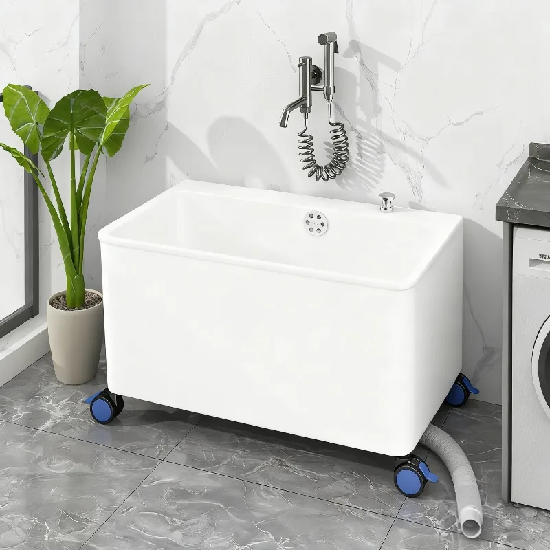 Household washing mop basin with wheel automatic drainage large plastic mop bucket sink