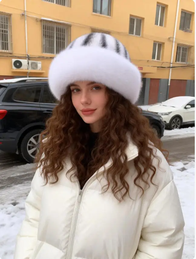 Ladies Real Mink Fur and Fox Fur Hat Elegant Winter Cap Stylish Thicken Warm Design Luxury Fashion Accessory