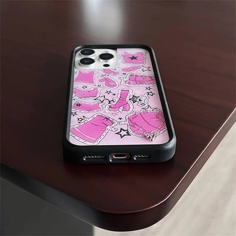 Wildflower 3D Girls high heels Grid Phone Case for iPhone 17 16 15 14 13 12 Pro Max Plus Checkered pattern Cute Cartoon Cover