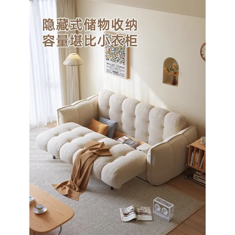 Home cream wind folding retractable sofa bed small apartment living room multi-functional storage dual-purpose sofa bed