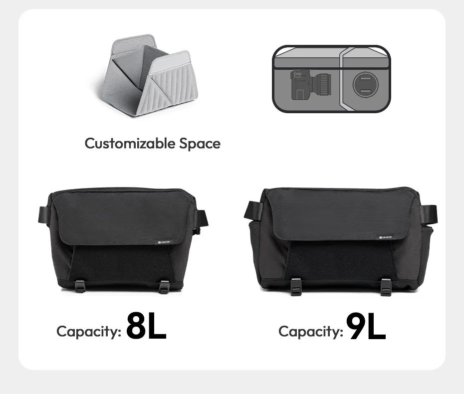 Ulanzi BP11 Umhängetasche für Kameras, 9 l Fassungsvermögen, Schultertasche für Sony, Canon, Nikon, Umhängetasche für Smartphone, Fotografie, digitale Spiegelreflexkamera – Detail 9