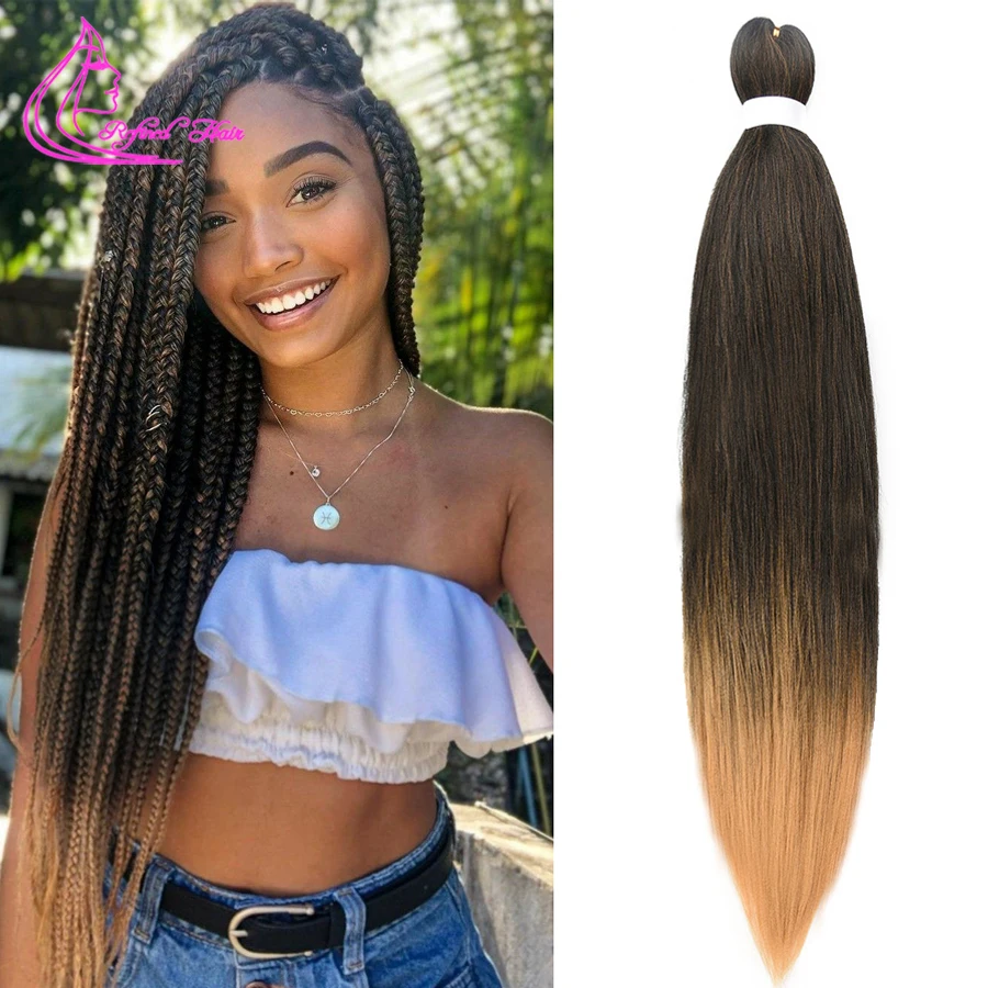 

Easy braid pre stretched braiding hair Jumbo Braids Ombre Brown Synthetic Yaki Texture Crochet Hair Extensions For Black Woman