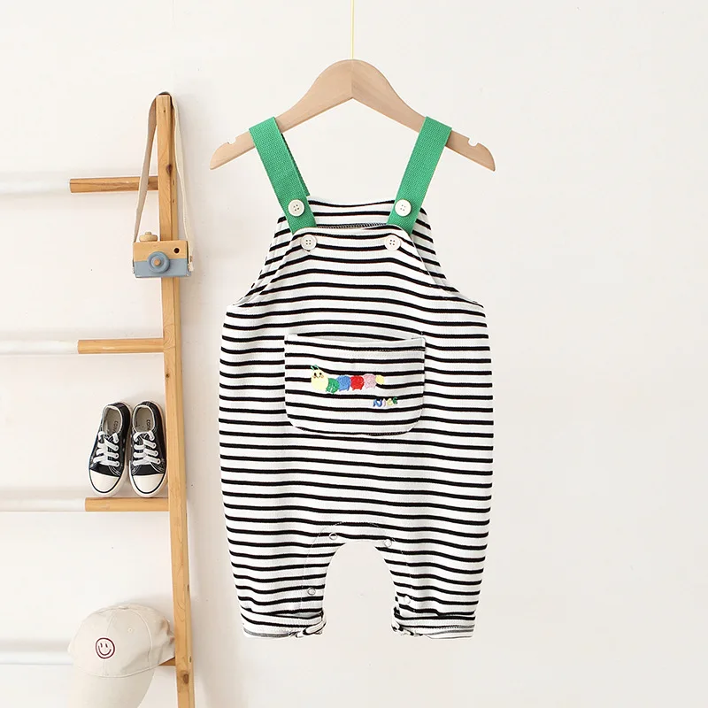 

Children's overalls 2024 new boys' overalls cartoon cute girl stripes buckle one-piece 0-3 years old baby long pants