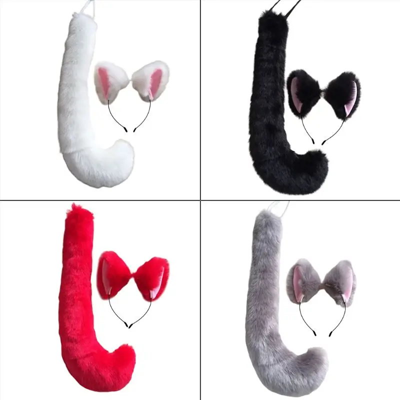 ผู้ใหญ่เด็กอะนิเมะสีทึบPlush Cat Wolfคอสเพลย์Propsสัตว์หูผ้าพันคอยาวฮาโลวีนLolitaเครื่องแต่งกาย