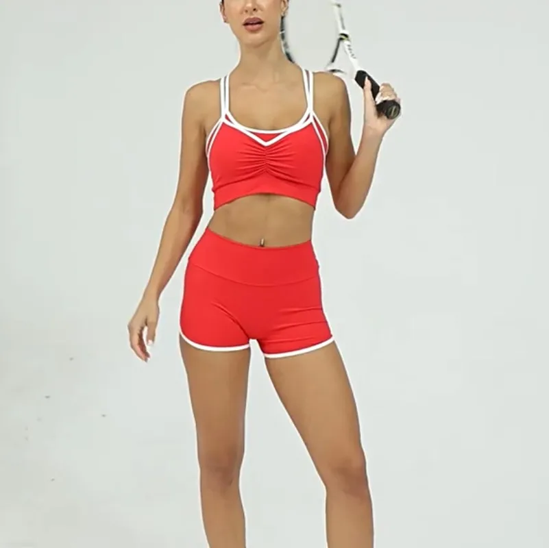 

Новый женский комплект из 2 предметов для йоги, спортивный бюстгальтер с цветными блоками, шорты с подтяжкой бедер, комплект из двух предметов, облегающий комплект для бега и фитнеса с цветными блоками