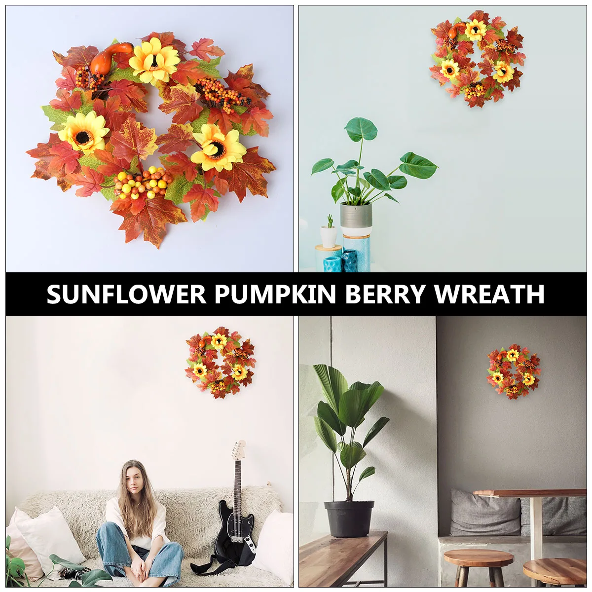 

Artificial Garland Maple Leaf Pumpkin Wreath Autumn Decor Home Party Festive Hanging Wall Door Lightweight Portable Simulated