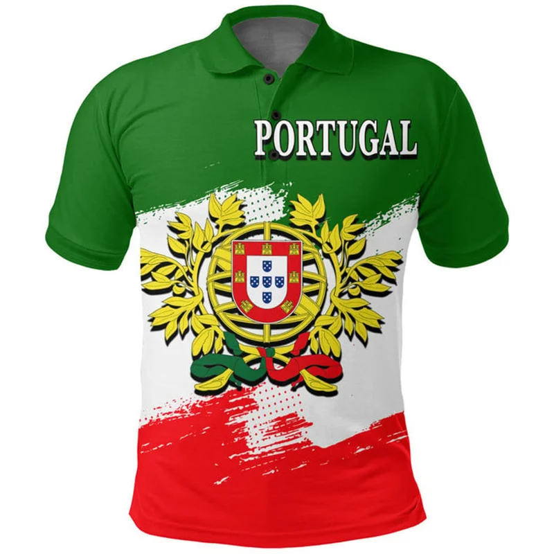 Portugal Flag Polo Shirt Men Summer Lapel Button Tshirts Casual Short Sleeve Shirts 3d Printed Sports Tees Top Male Clothing