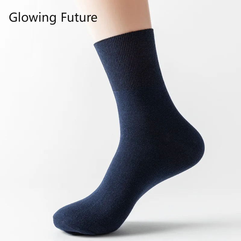 5 Pairs Spring Autumn Men's Socks Oversized Business Solid Color All Cotton Socks Men's Casual Middle Tube Socks Sizes 45-52