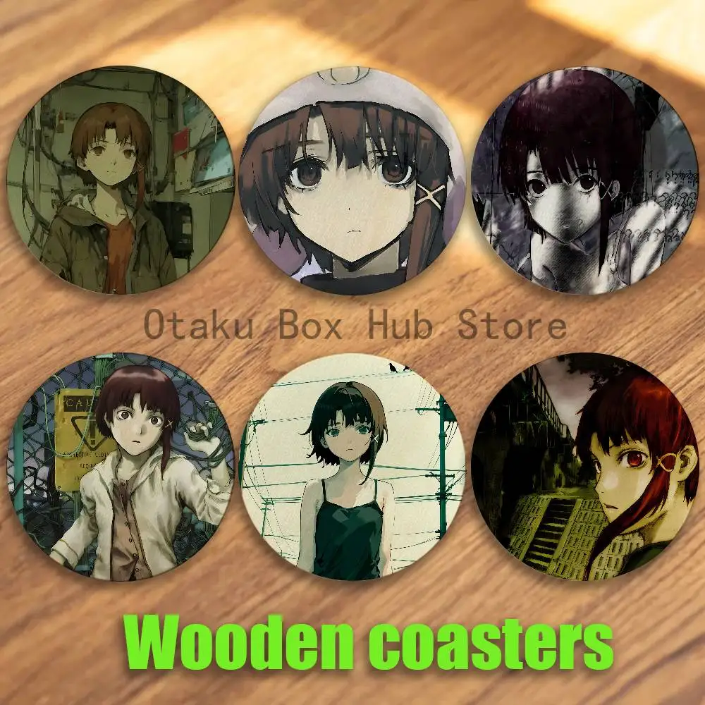 

Anime S-Serial E-Experiments Lains Soft Pattern round Wooden Coaster Decorative Coffee Cup for Use in Coffee Shops Bar Wine Beer