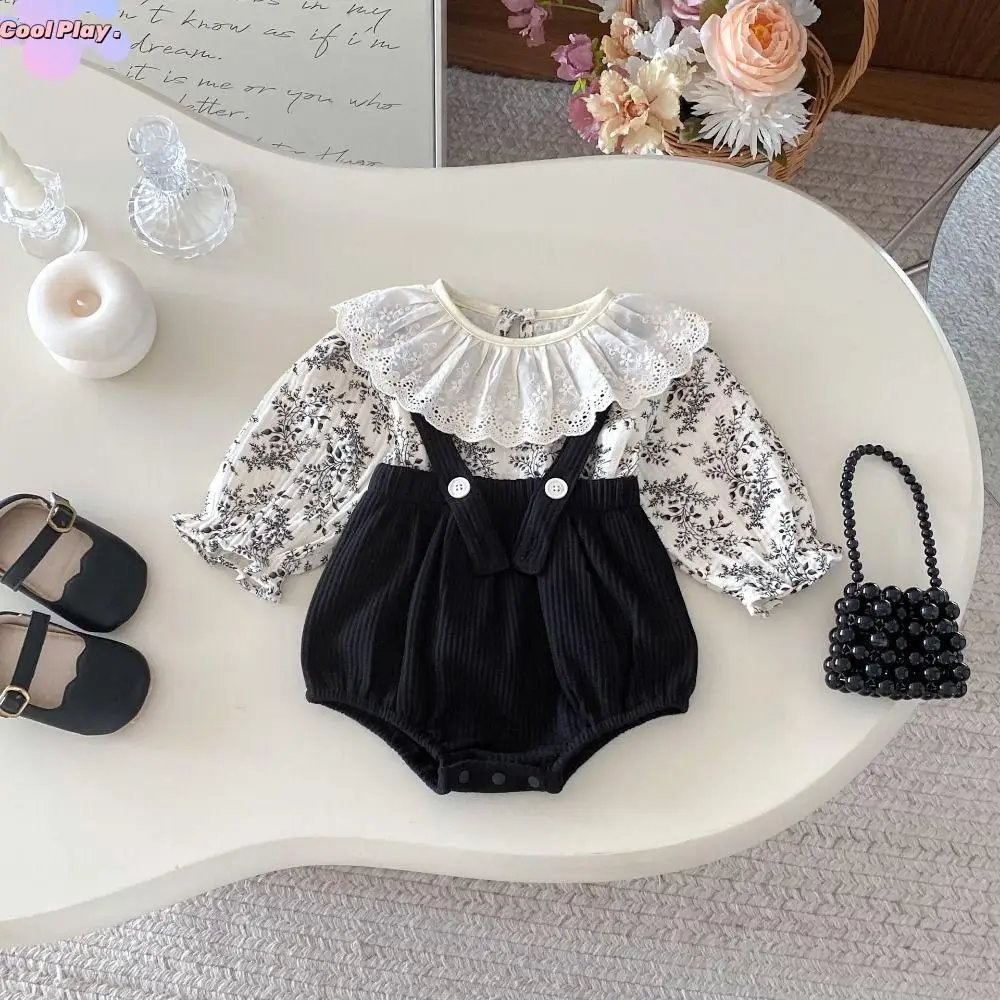 

Lotus Leaf Collar Baby Jumper Dress Overalls Bodysuit Flower Toddle Jumpsuit Fluffly Infant Romper Baby Shorts Climb Suit