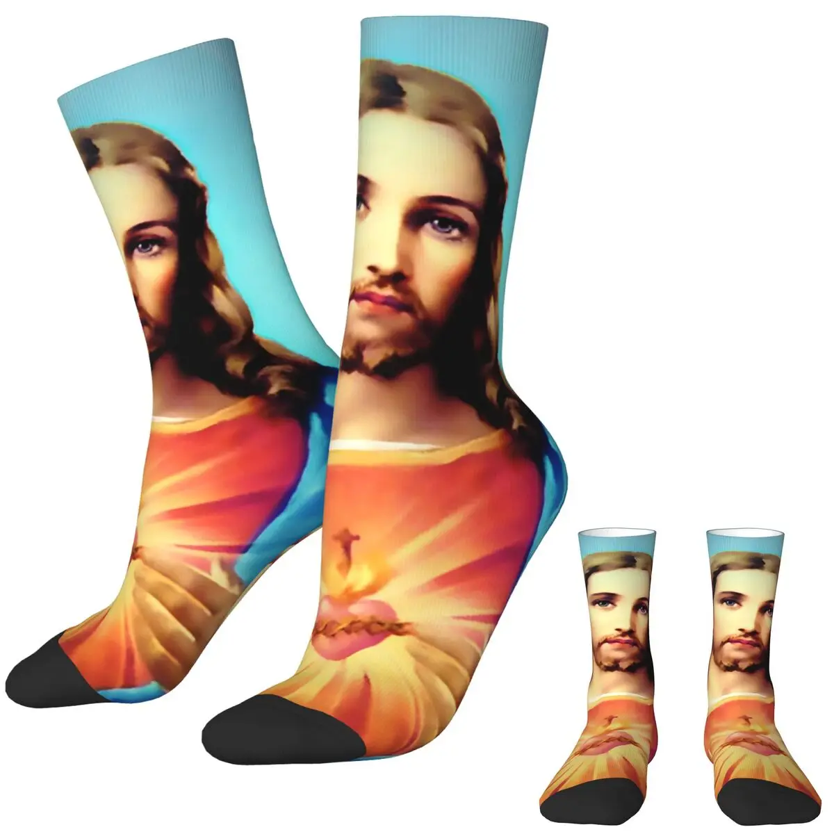 Catholic Jesus Stockings Men Socks Medium Soft Trendy Socks Spring Skateboard Anti Slip Design Socks Gift Idea