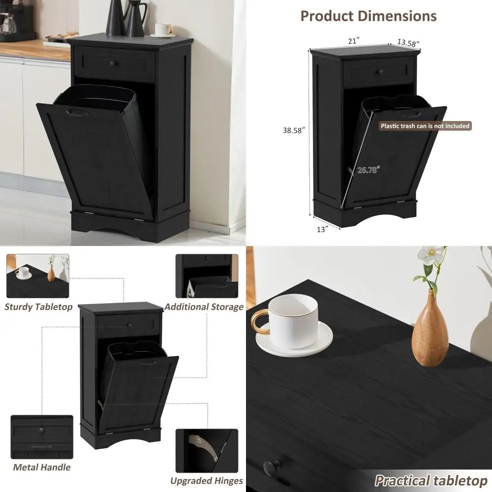 

Freestanding Wood Trash Bin Cabinet with Tilt-Out Design for Kitchen, Garbage and Recycling Storage, Pet-Resistant Hideaway Draw