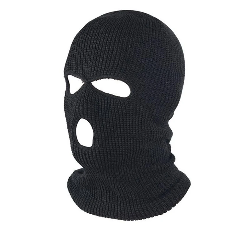 Full Face Cover Ski Mask Hat 3 Holes Balaclava Windproof Knit Beanies Bonnet Winter Warm Unisex Caps Black