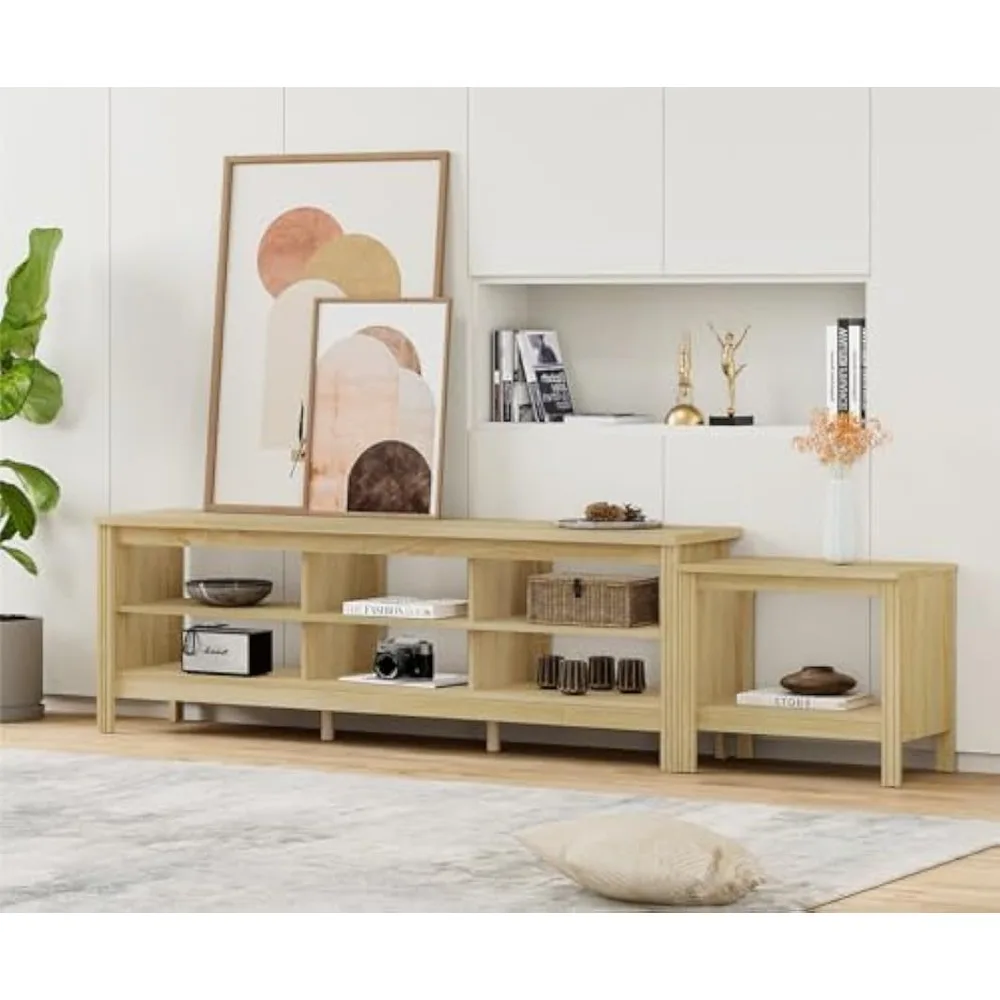 

Large TV Stand for 75 Inch TV, Wood Entertainment Center for 65-85 Inch TV with 7 Cubby, TV Console Table Television Stands