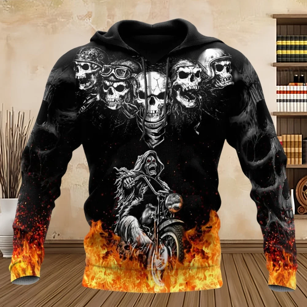 Men\'s Hoodies Halloween Horror Skull Sweatshirt Man Casual Long Sleeve Oversized Hoodie Fall Hip Hop Streetwear Men Clothing