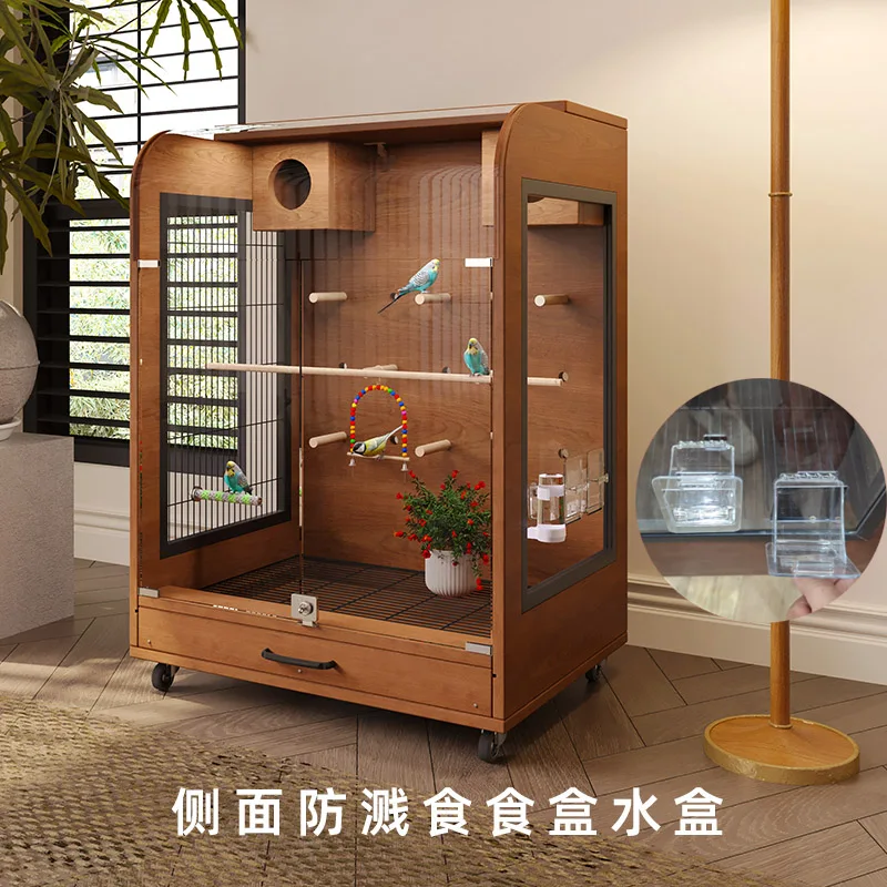 Parrot bird cage Solid wood transparent cage Xuanfeng peony monk parrot special tiger skin breeding Large household bird cage