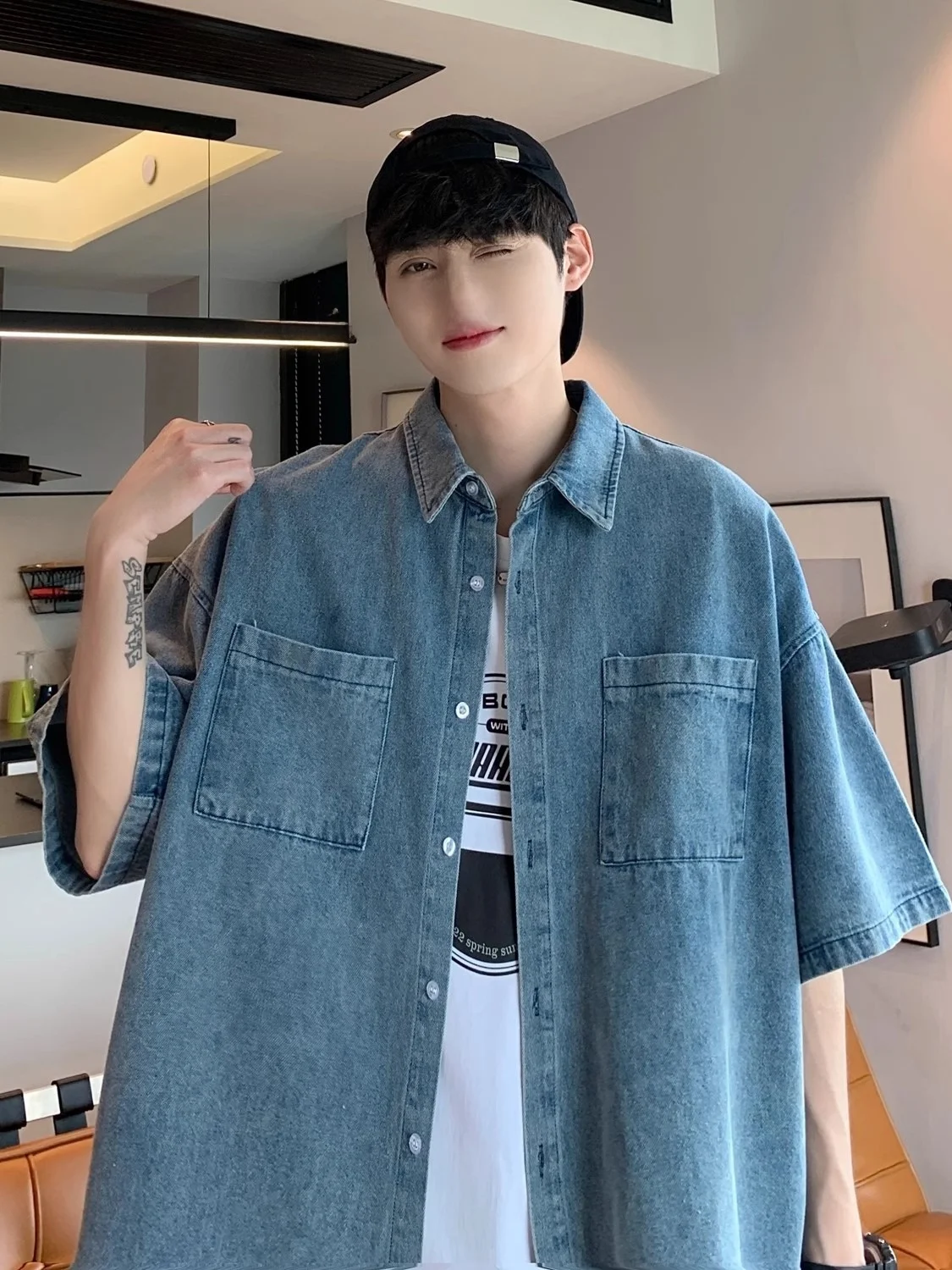 

Slim Fit ort Sve Denim irt Мужская летняя повседневная тонкая рабочая одежда Jaet Vintage Japanese Trend a Nova
