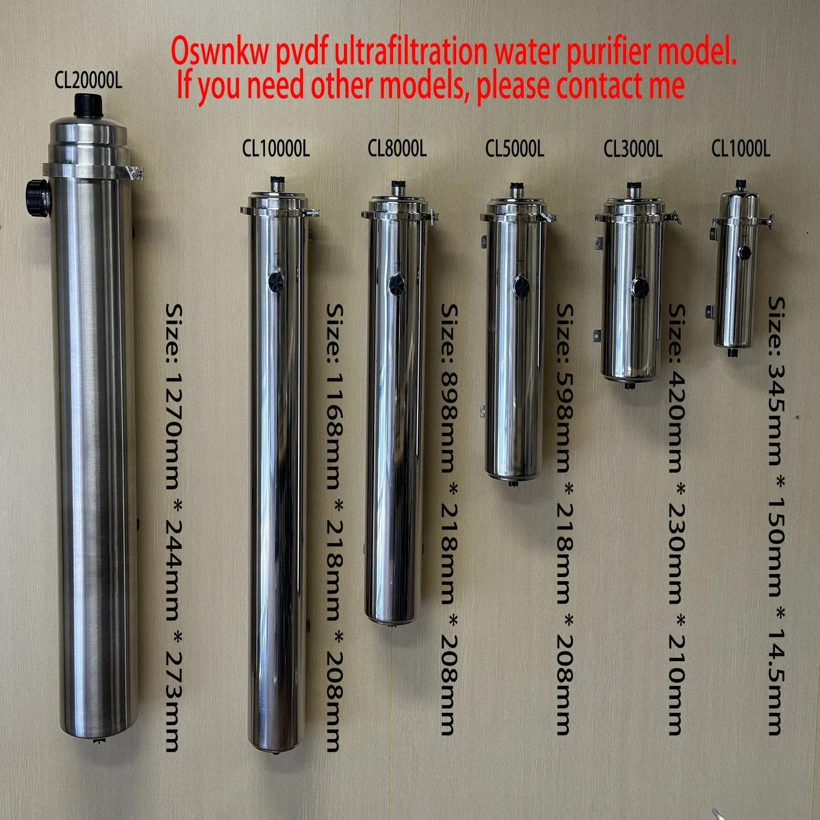 Whole house water purifier 0.01um PVDF pre-filter 1000L/H SUS304 water filter can be continuously cleaned for 5 years