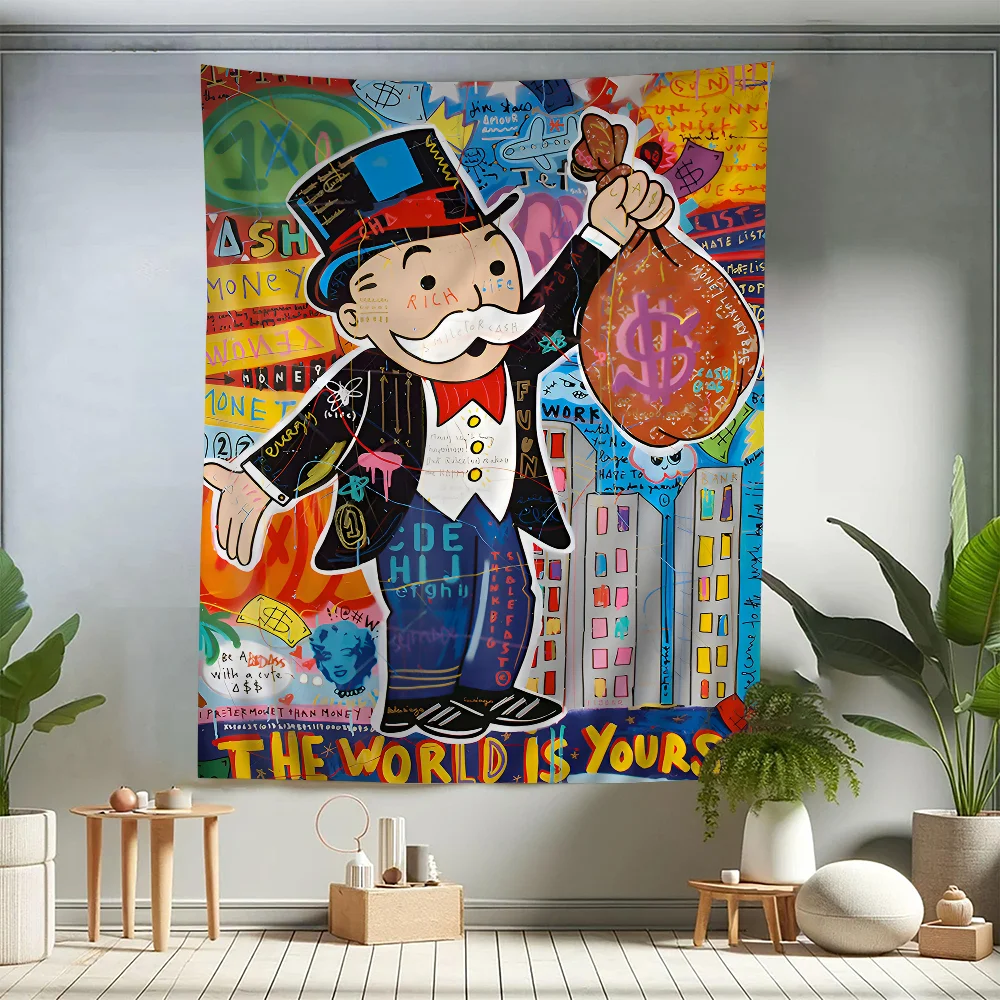 

Monopoly Millionaire Dollar Money Cartoon Tapestry For Living Room Home Dorm Decor INS Home Decor