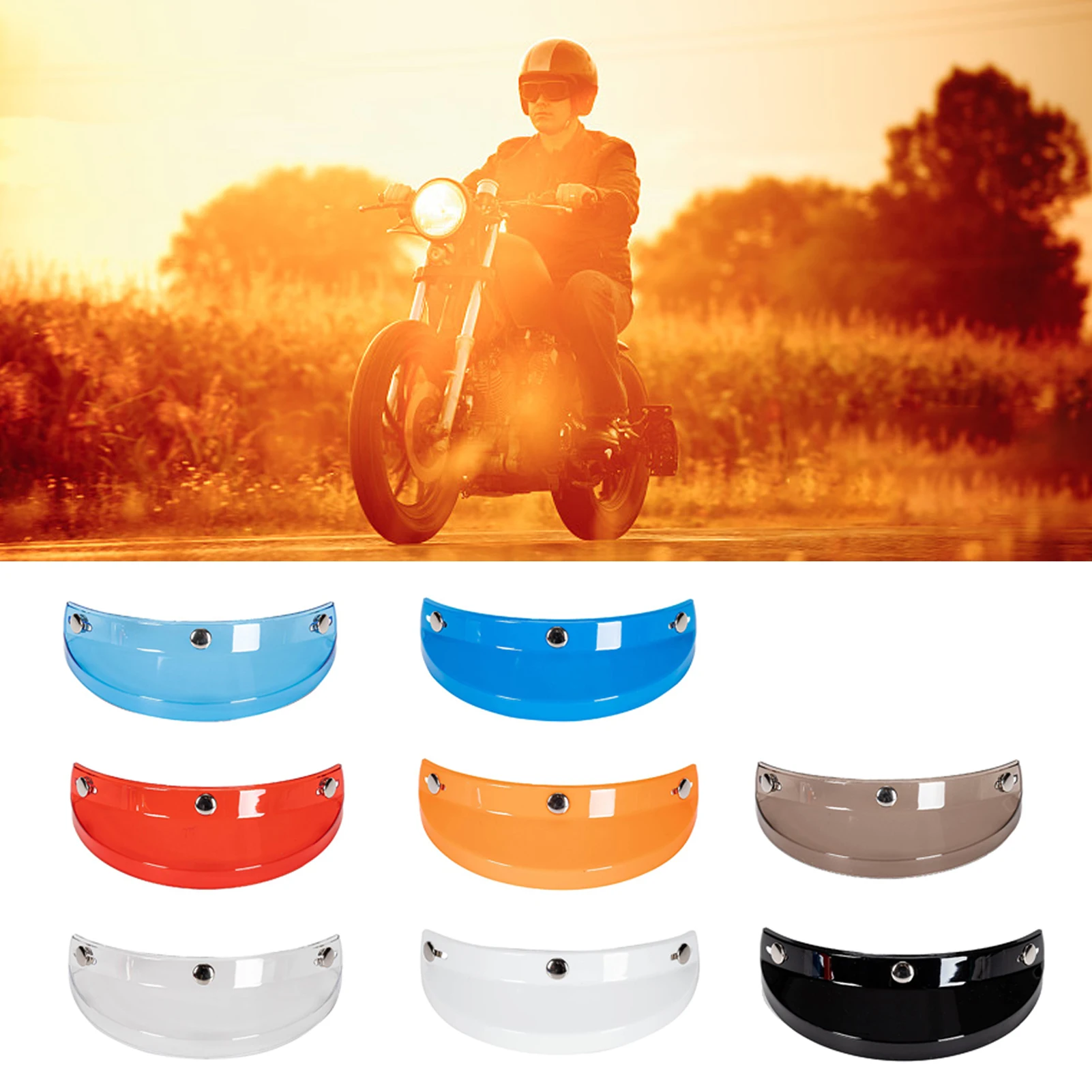 Universal Motorcycle 3 Snap-Button Visor Flip Up Down Open Face Helmet Wind Shield