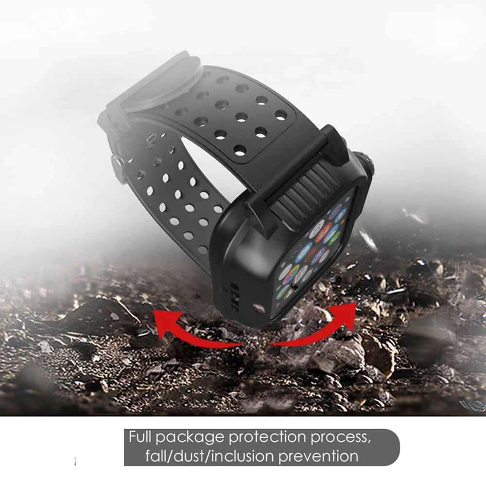 Silicone Case+Strap For Apple Watch band 44mm 40mm 38mm 42mm Sport IP68 Waterproof Wristband iWatch serie 3 2 1 4 5 6 SE cover