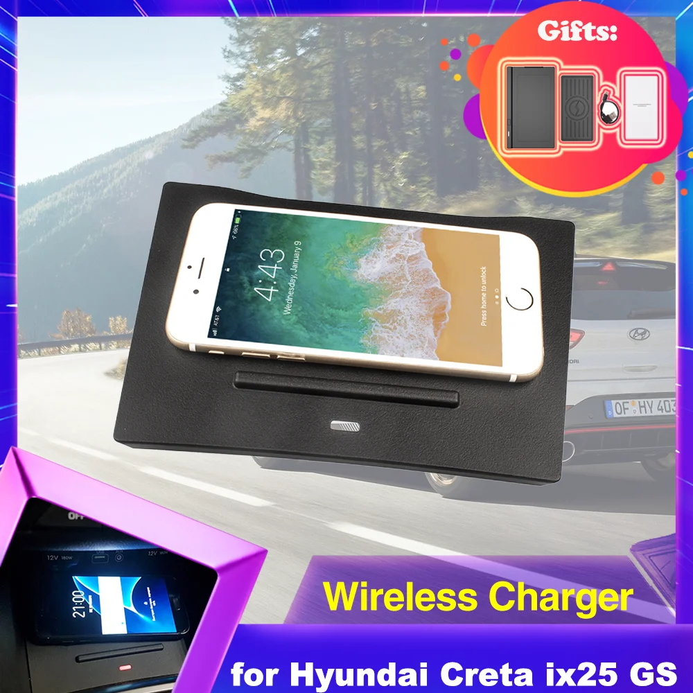 15W Car Wireles Charging Pad for Hyundai Creta ix25 GS GC Cantus 2017~2021 Phone Holder Fast Charger Plate Accessorie 2018 2019