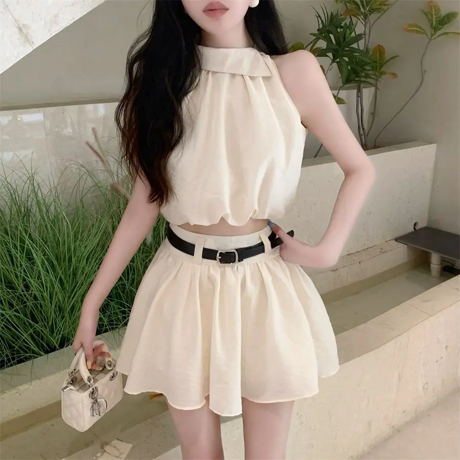 

2025 Summer New Set Skirt Women's Top Wear Multi Fold Skirt Queen Style Two Piece Set