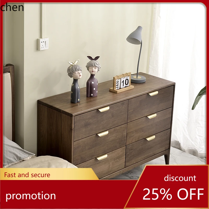 

HT Six-Drawer Cabinet Solid Wood Storage Cabinet Simple Drawer Side Cabinet Natural Wood Bedroom