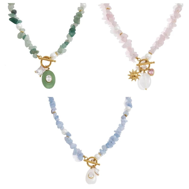Daily Wear Fashion Necklace for Women, Natural Stone Chip Beads with Toggle Clasp, Smooth Detail and Easy Styling E0BF
