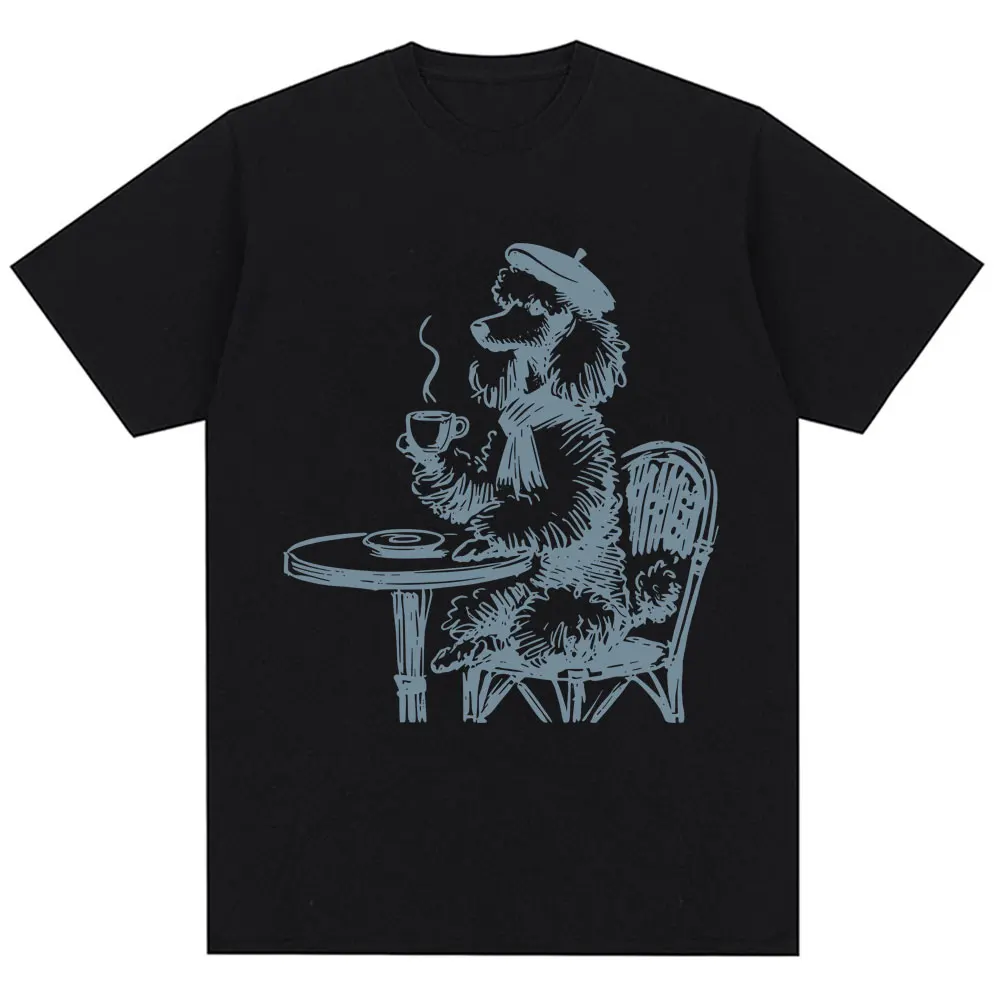 Funny Poodle Coffee French Dog Meme T ShirtWomen Fashion Creativity T-shirts Oversized  Casual T-shirt Streetwear view 6