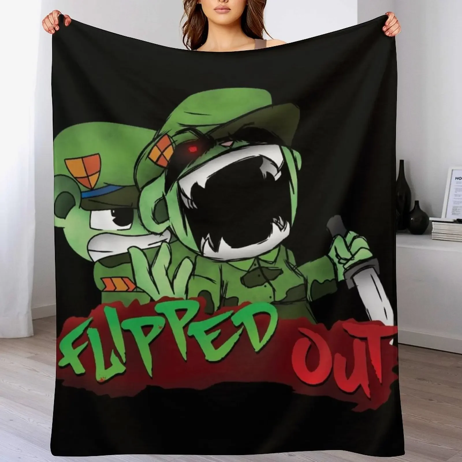 fnf htf flippy vs fliqpy graffiti Throw Blanket Flannel Fabric Flannel Hair Blankets