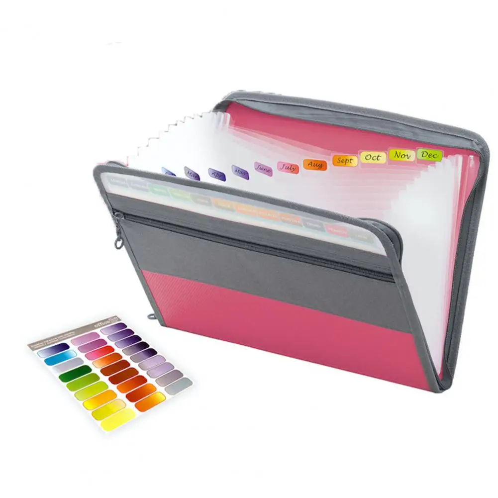 File Folder Multi-Layers Zipper with Pocket Index Design Item Storage Plastic A4 Size Document File Folder Organizer for School